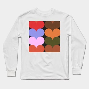 Groovy Geometric Decor - Retro Heart Shapes No.002 / Nostalgic Shades Long Sleeve T-Shirt